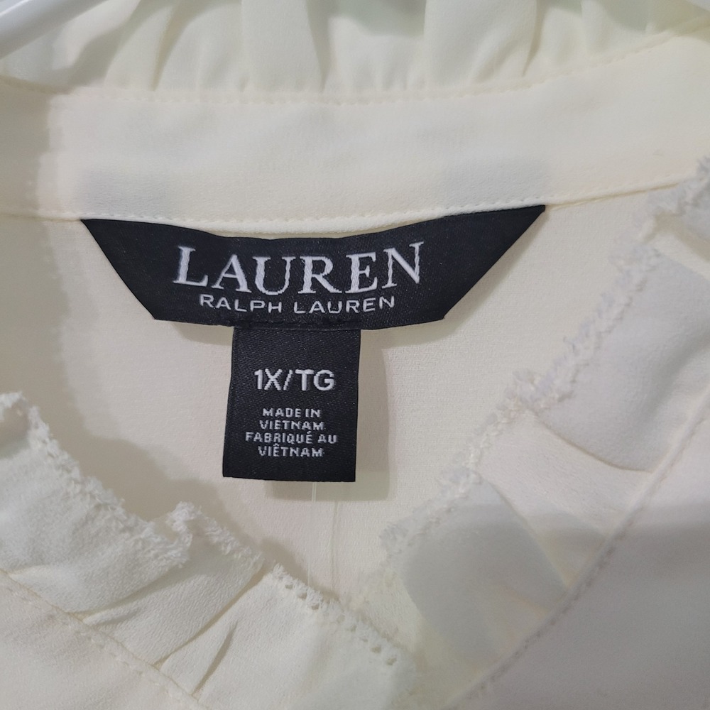 Lauren Ralph Lauren Plus Size Pleated Georgette Blouse Cream $135 Size 1X - Picture 9 of 11